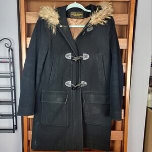 VINTAGE Marvin Richards New York Black Wool Cashmere Fox Fur Coat, Sz 4